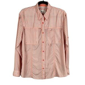 World Wide Sportsman Plaid Vented Long Sleeve Button Down Shirt Large Orange